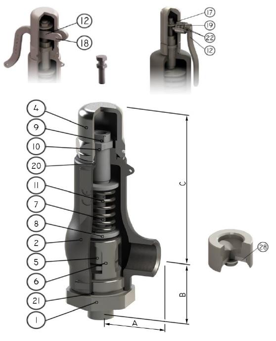 Sida 2(7) MATERIAL & MÅTTUPPGIFTER Lättverk, öppet Lättverk, gastät Låsmutter "Test-Gag" Kägla med mjuktätning Material Mått och viktuppgifter Standard Cryo Inlopp Utlopp do Ao A B C Vikt Pos