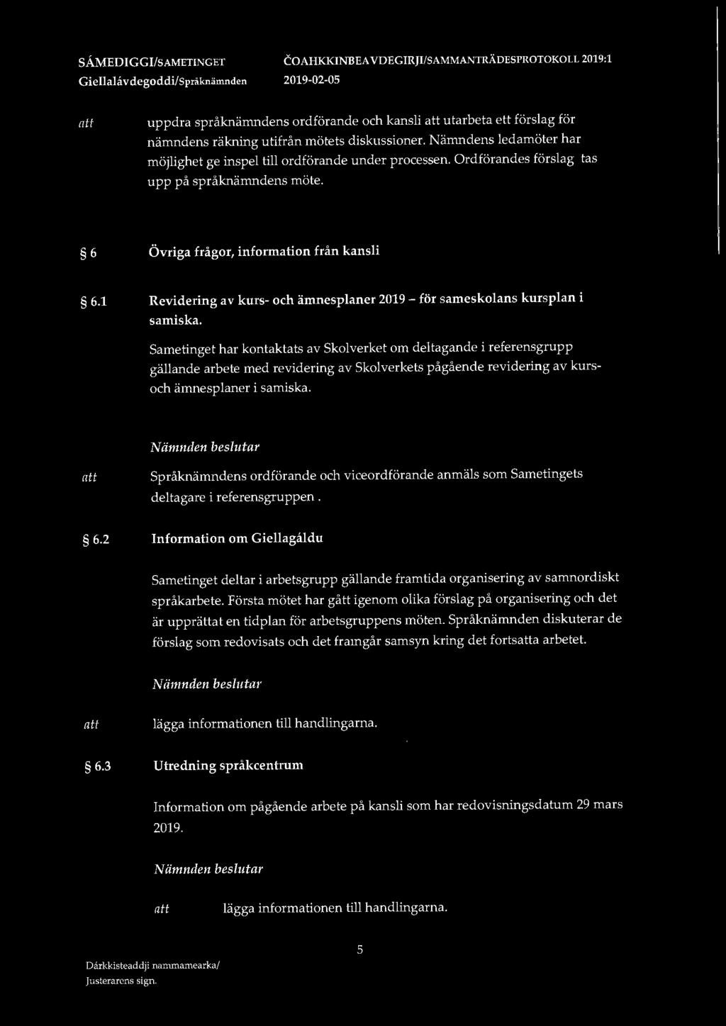 1 Revidering av kurs- och ämnesplaner 2019 - för sameskolans kursplan i samiska.
