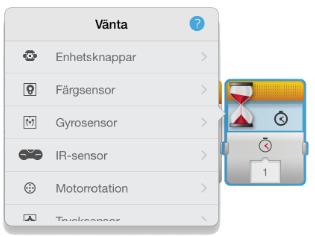 Vänta kan vara ett pausblock där tid för pausen anges Genom att