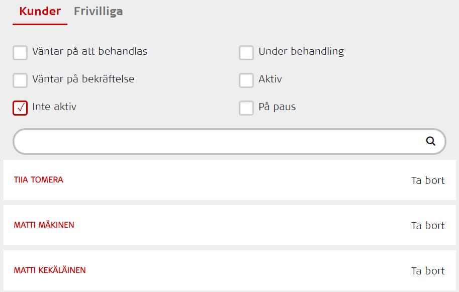 Kort kan raderas slutgiltigt i vänförmedlingens administrationsvy. Den syns endast för vänförmedlingsgruppens ledare och anställda.