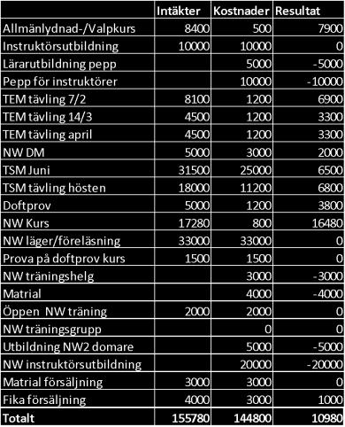 Utbildning till NW2 domare NW Instruktörsutbildning Budget 2019 (HUG) Ungdomsgruppen Ungdomsgruppens budget