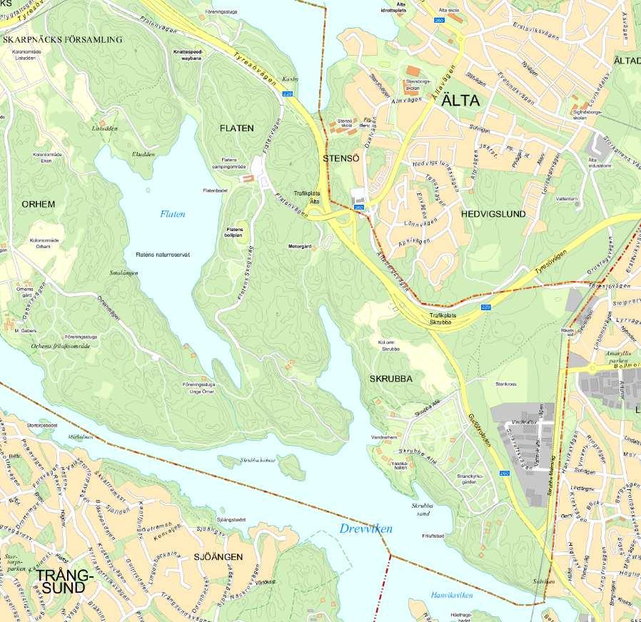 SID 2 (6) Skrubbatriangeln Skrubbatriangeln är belägen vid gränsen mot Nacka och Tyresö Utlåtande Bakgrund 1985 planlades den södra delen av den sk Skrubbatriangeln som arbetsområde.