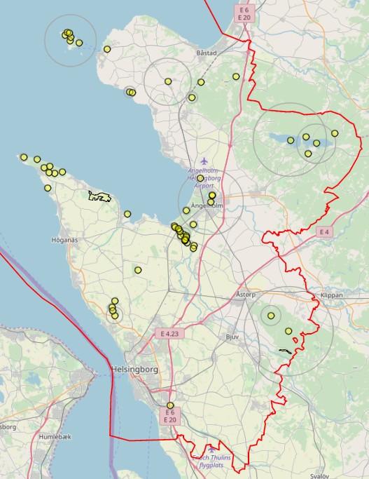 Klustren av fynd i Vegeholmsskogen och fynd i området upp till Ängelholm är framför allt resultat från inventeringen.