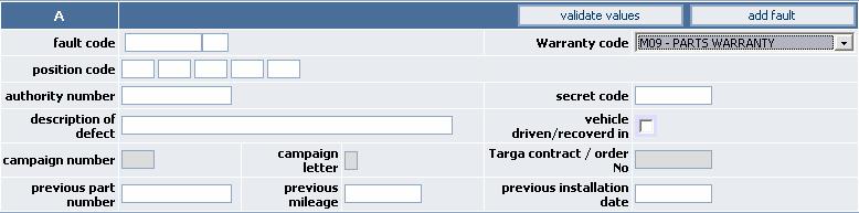 Reservdelsreklamation (M09) Reservdelsreklamation registreras på samma sätt som en nybilsgaranti (samma fält som fylls i) med följande tillägg: 4 1 2 3 1.