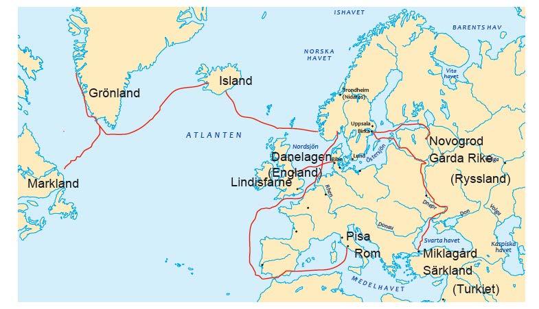 Sidan 20 Vikingatågen 19. Bönderna lärde sig att bygga bättre båtar. Vikingarna seglade och rodde ut på långa resor. Vikingarna bytte varor vid handelsplatser eller tog föremål från kloster.