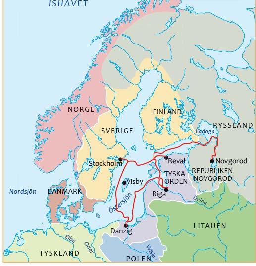 Sidan 56 Kampen om Östersjön 15. a) pälsverk, lädervaror, vax eller honung b) bärnsten c) korn eller råg d) pälsverk, hudar, beck (användes ungefär som tjära), järn eller koppar 16.