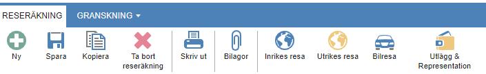 Symbolerna Startar upp en ny reseräkning Sparar hela reseräkningen Kopierar en annan reseräkning.