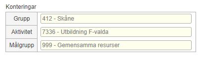 Fälten OBS! Resa eller utlägg där kostnaden ska gå på en annan grupp än den som kommer upp automatiskt måste registreras på en separat reseräkning.