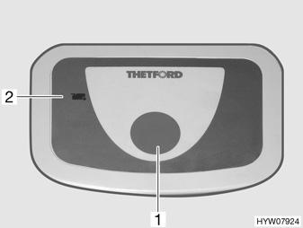 Spola: Öppna spjället på Thetford-toaletten före spolning. Skjut för detta spjällspaken (Bild 114,1) moturs. För att spola, tryck på den blå spolknappen (Bild 115,1). Efter spolning stängs spjället.