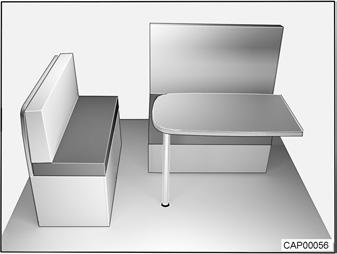 7 Boende 7.11.2 Främre sittbänk med längsgående sittbänk Stå ej på den utdragna förlängningen till sänglådan. Förlängningen till sänglådan kan därigenom skadas.