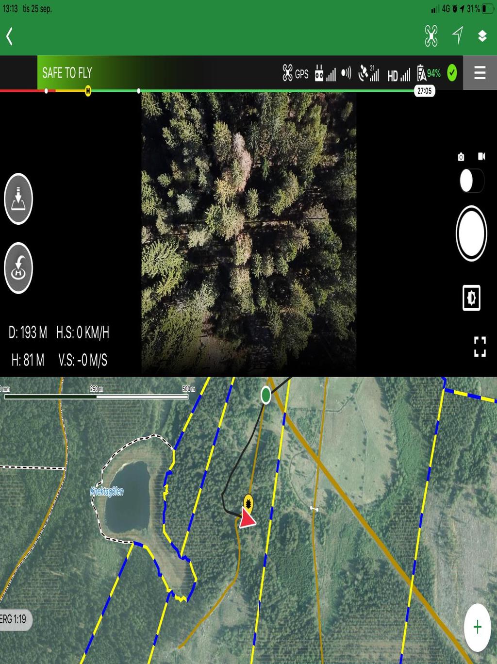 Drönarstöd i Södras fältappen Använda våra egna bakgrundskartor vid l Fastighetsgränser Skogsbruksplaner Planerade/kontrakterade åtgärder Hänsynsområden M.