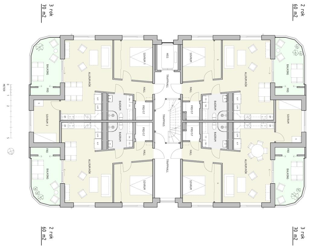 Fasad mot väster / Göta kanal 2 rum och kök 60m 2 3 rum och kök 70m 2. ÖVERSIKTLIG LÄGENHETSBESKRIVNING 2 rum och kök 60 m 2 och 3 rum och kök 70 m 2 Hall.