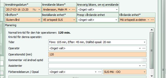 Ändring av beräknad operationstid Om operationstiden beräknas bli längre än vad som anges på operationskortet är