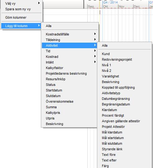 Nya kolumner i projektplanering Fälten i