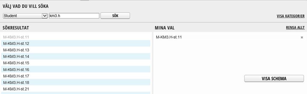 studentnummer alt kursnamn i rutan efter.