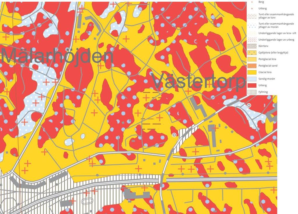 Figur 4. Jordartskarta från Sveriges Geologiska undersökning (SGU, 2017) 2.4 AVRINNINGSOMRÅDE Utredningsområdet är beläget i naturliga avrinningsområdet tillhörande Mälaren-Fiskarfjärden, Figur 5.