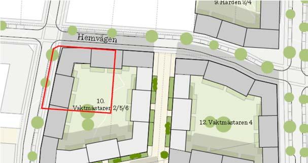 4 (10) I bilden illustreras hur fastigheten Vaktmästaren 2 blir en del av framtida kvarter nr 10, enligt del av Masterplan för Övre Bryggårdsgärdet.