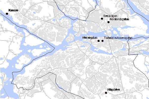 Mätplatsbeskrivningar Bilaga 5 Folkungagatan Hornsgatan 18, två mätpunkter ca 3 m respektive m över gatunivå på gatans norra sida.