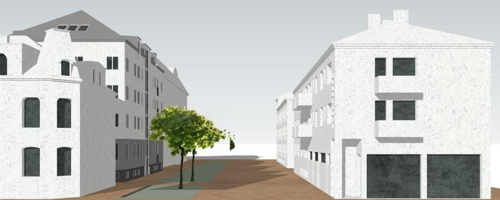 Samhällsbyggnadskontoret Planbeskrivning 19(38) Tillkommande byggnad Skissförslag på den tillkommande byggnaden på Falken 4. Vy från Esplanaden.