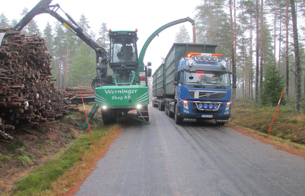 50 45 kr/mwh 40 35 30 25 25 30 35 40 45 50 55 60 65 Fukthalt, % Figur 4. Skotningskostnad inklusive täckpapp som funktion av fukthalten vid 300 m skotningsavstånd.