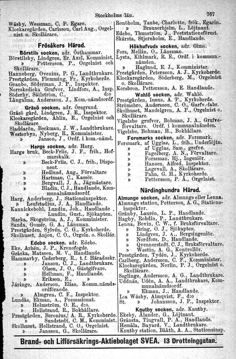 Stockholms lärt'. 767 Wisby, ~essman" 0-.,P. Bgare, Ronöholm~ 'I'aube.i Charlotte, frök."egiuin'. Klockaregården, Carlsson, Carl Aug., Orgel- D -Braunerhjelm, 'L.,,;Löjtnapt..,ol nist.0: Skollärare.