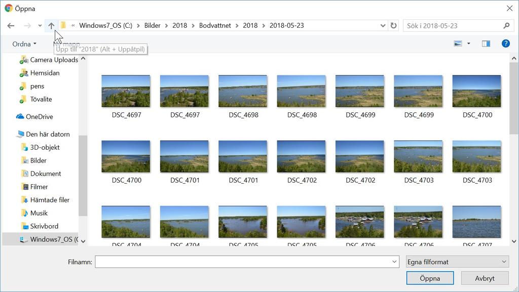 Ladda från datorn Nu söker man upp den map där man har sina bilder och väljer ut sina bilder därifrån och