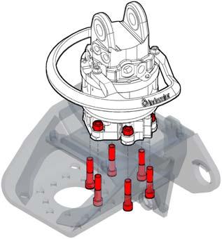 INSTALLATION 4. Montera ihop rotatorn med rotatorfästet. Fästskruvarna dras med moment enligt nedanstående tabell. Storlek M16 M20 Moment 320 Nm 620 Nm Fig.