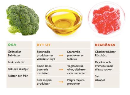 Kött, fisk, ägg och baljväxter, som bönor, linser och ärter. Tallriksmodellen visar proportionerna mellan de tre delarna.