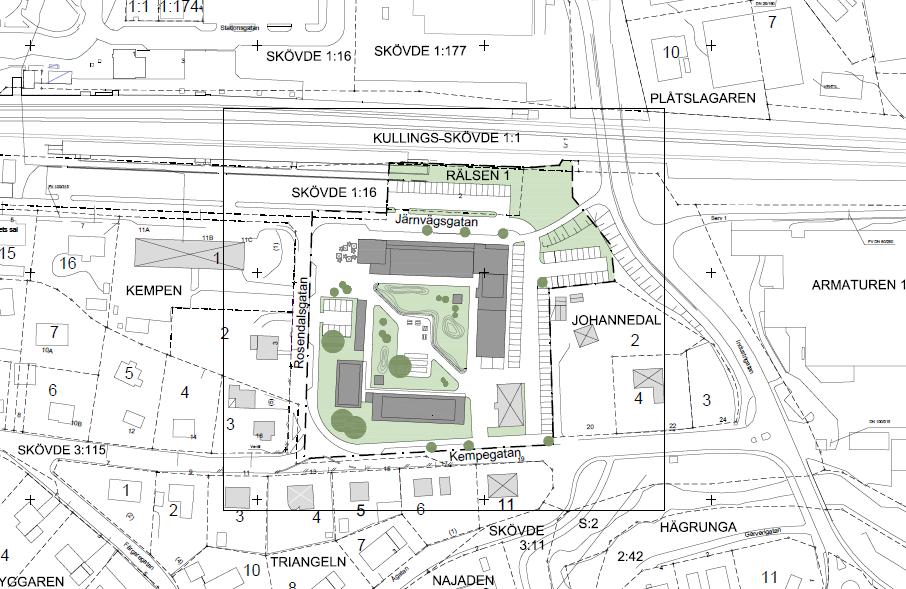 10 VIBRATIONSUTREDNING JOHANNEDAL 3 Förutsättningar vid Johannedal 3.1 Områdesbeskrivning Planområdet ligger inom den punktstreckade linjen, se figur 2. Figur 2. Karta som visar planområdet idag.