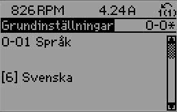 7 Manövrering av frekvensomformaren 7.1.4 Ändra data 1. Tryck på [Quick Menu]- eller [Main Menu]-knappen. 2. Använd knapparna [ ] and [ ] för att hitta den parametergrupp som ska redigeras. 3.