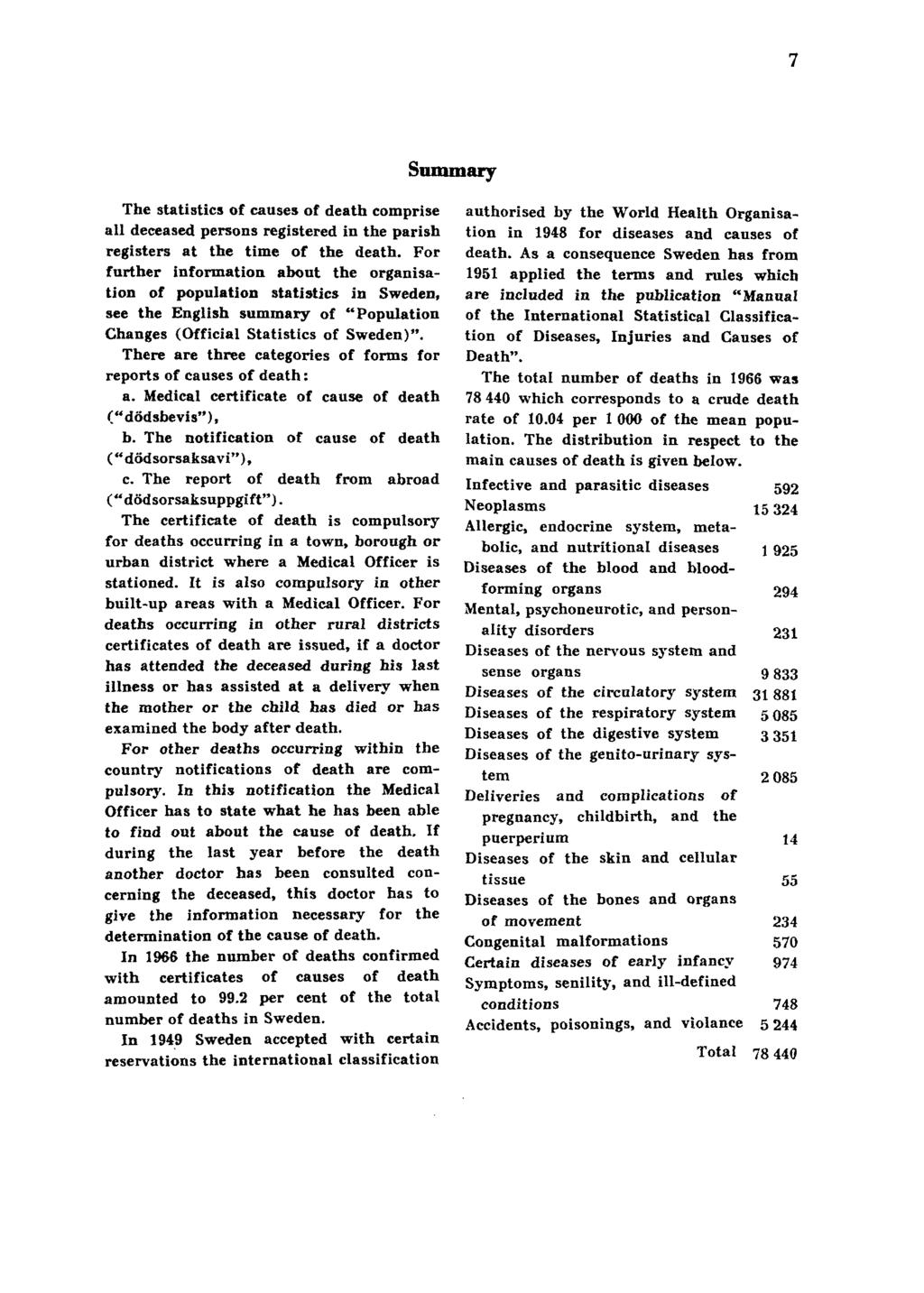 7 Summary The statistics of causes of death comprise all deceased persons registered in the parish registers at the time of the death.