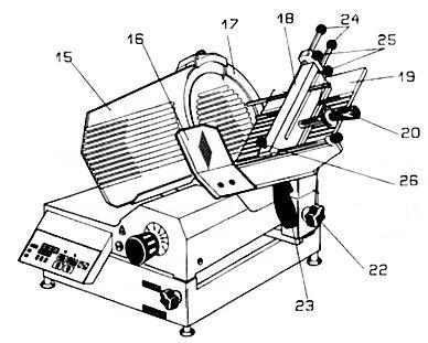 5.3.1. Släde med justerbara stavar OBSERVERA! Produkten som skall skivas får endast placeras på släden då den graderade ratten är inställd på 0 och motorn är avstängd 1.