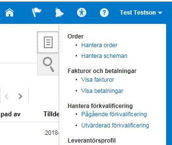 Korrigera svar eller bilaga vid behov När en förkvalificering är granskad kan svar och bilagor korrigeras om nödvändigt.. Klicka på menyn till höger och välj Utvärderad förkvalificering.