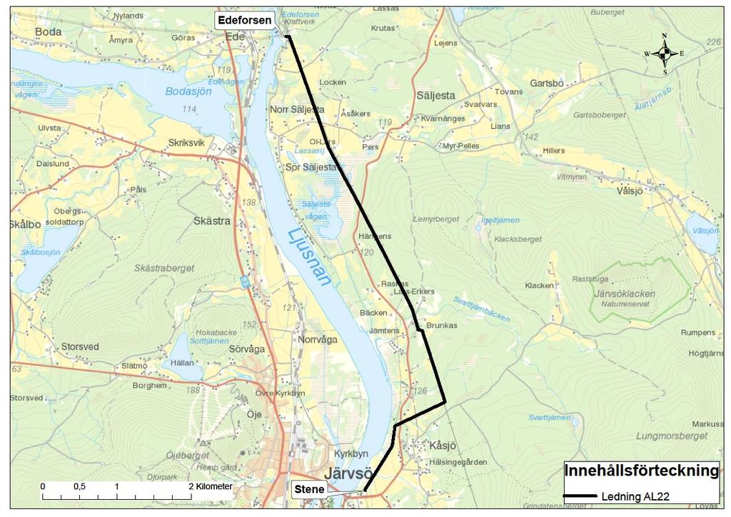2.2.2 Ledning AL22 Ledning AL22 utgår från Edeforsen och sträcker sig parallellt med Ljusnan längs en ca 4 km lång sträckning, se Figur 4.