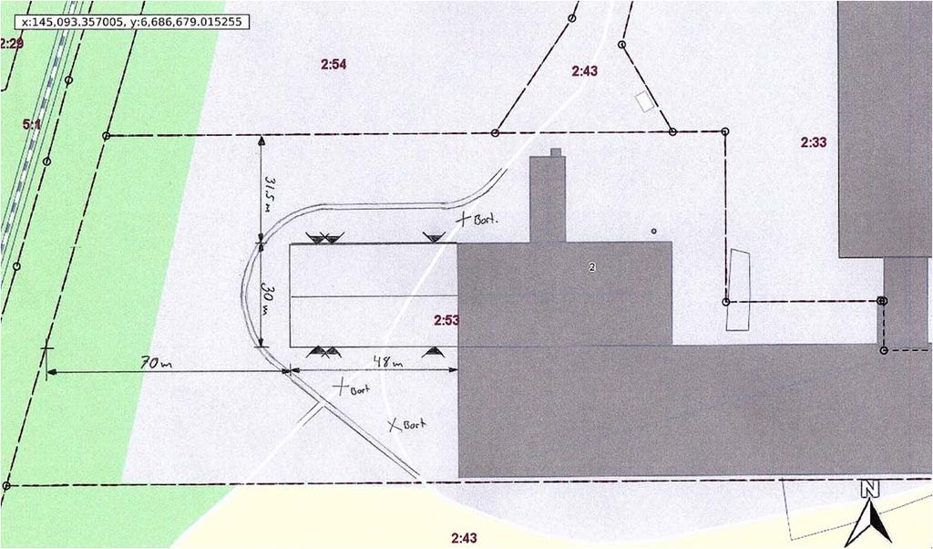 7 (11) Situationsplan över tänkta åtgärder på Horndals bruk 2:53 enligt beslutsprotokoll från föreningsstämman 2018 03 15 för Horndals södra samfällighetsförening.