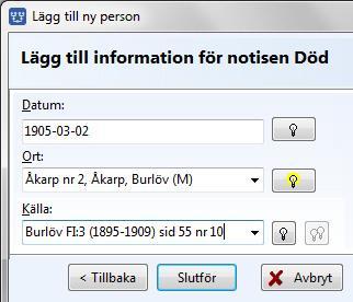 Personöversikten innehåller det du skrivit om en person, och det är här du lägger till eller ändrar uppgifterna om en person. De 6 rutorna du ser här kallas för paneler.