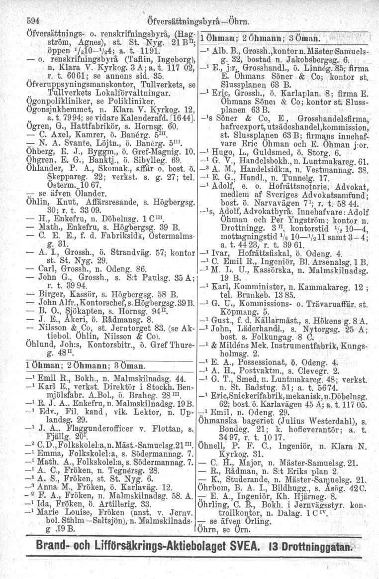 594 Öfversättningsbyrå~Öhrn. Öfveraättnings o. renskrifningsbyrå, (Ha~ 1 Öhman: 2 Öhmann ; 3 Öman... I'.," strom, Ågnes), st. St. Nyg. 21 B j '". öppen '/210'/24; a. t. 1191. ' Alb. B., Grossh.