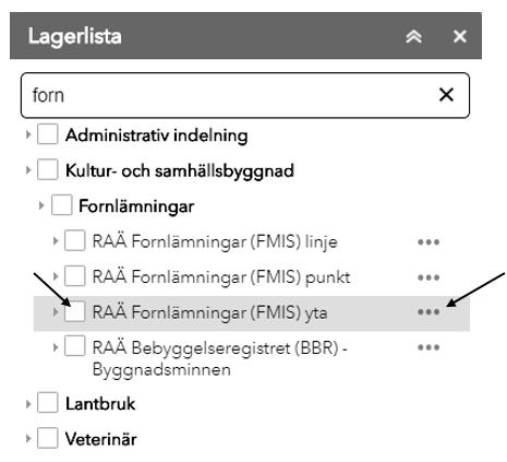 Beroende på hur kartan är uppsatt av Länsstyrelsen kan det även finnas möjlighet att se attributtabellens information för ett specifikt kartobjekt via vänsterklick på kartobjektet i kartan.