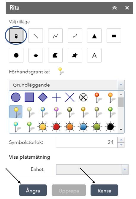 För att rensa alla ritade symboler