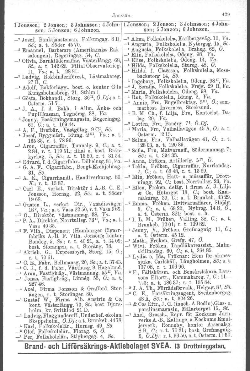 Jonsson. 4~9 1 Jonsson; 2 Jonson; 3 Johnsson; 4 J ohn- 1Jonsson; 2 Jonson; 3 Jolmsson ; 4 Johnson; 5 Jonzon; 6 Johnzon. son; 5 Jonzon; 6 Johnzon. _2 Josef, Banktjänsteman, Folkungag.