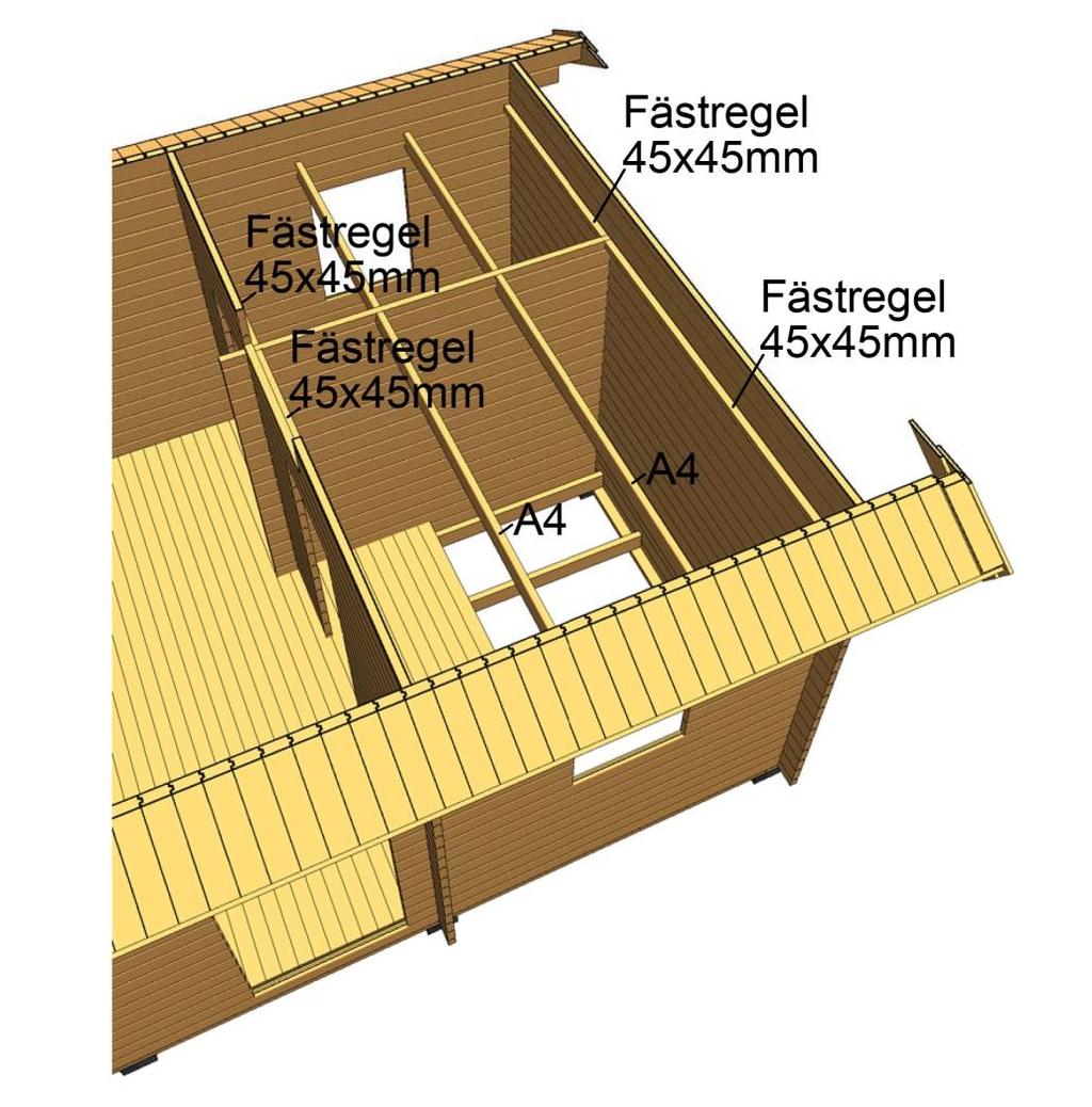 Golv loft Kapa till och montera 45x45 fästregel mot