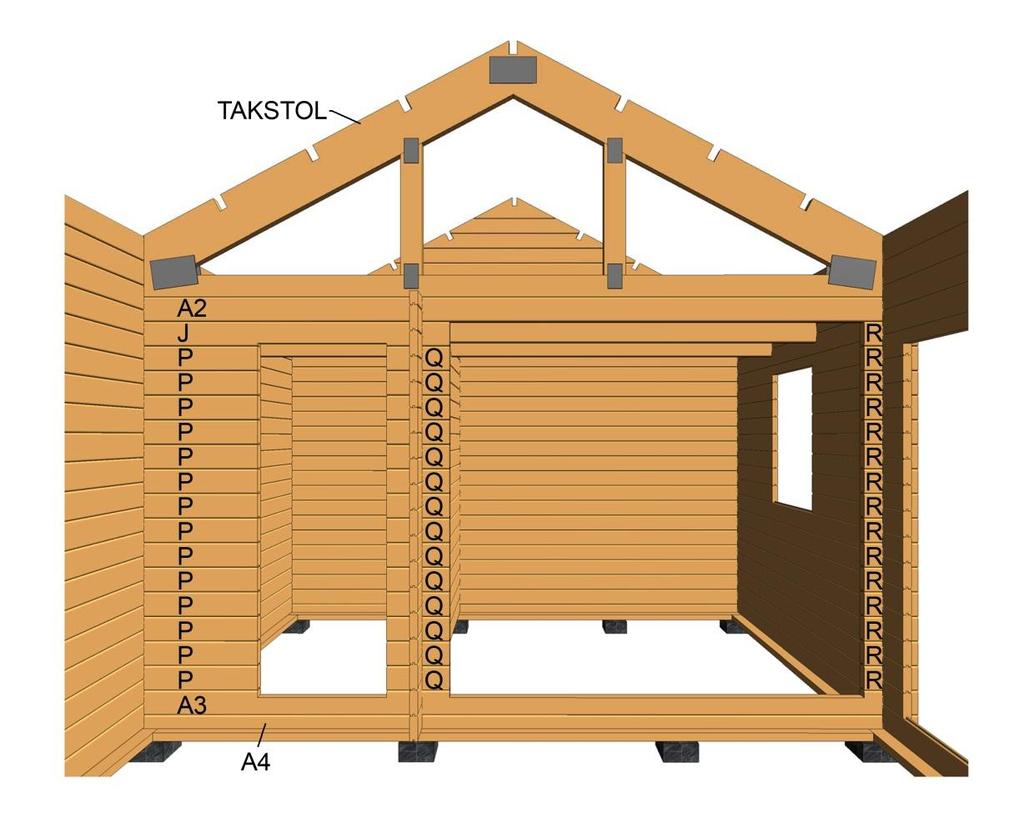 Fig.1 Gavel vänster Fig.2 Skär bort spont på knutbrädor där takstol ska ligga (A2).