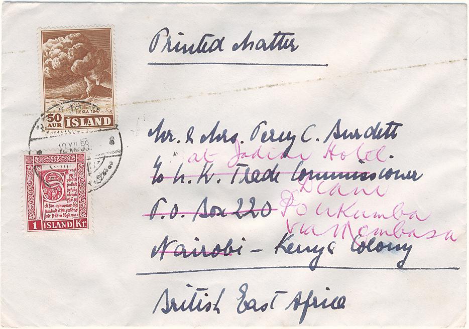 The writer terminated the address British East Africa, but when this letter was posted in 1955, Kenya would have been the most commonly used name of the country.