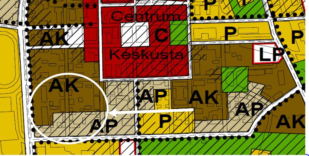 Nuvarande generalplanen Nykyinen yleiskaava Bild ; Nuvarande generalplan C anger ETT OMRÅDE FÖR STADSKÄRNAN.