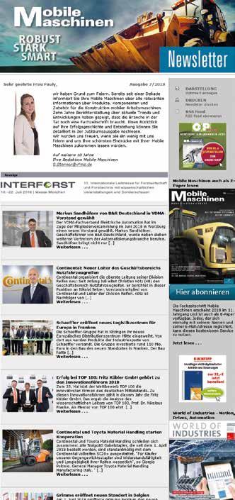 NEWSLETTER Porträt I Preisliste Werbeformen PFN Porträt Name: Mobile Maschinen Newsletter 2 Kurzcharakteristik: Der monatlich erscheinende Newsletter informiert über Entwicklungen, Trends,