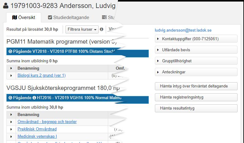 Hämta intyg i administratörsgränssnittet Intyg i administratörsgränssnittet I studentöversikten i Ladok kan administratörer hämta följande intyg: Resultatintyg.