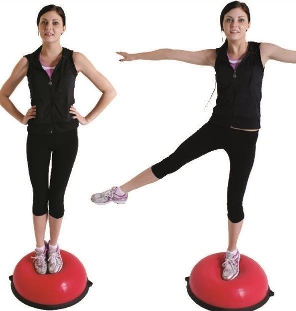 BENLYFT STÅENDE Balans, koordination ben muskler, speciellt lår och skinkor. Utgångsläge: stående 1. Hitta en stabil position på toppen av bollen. 2.