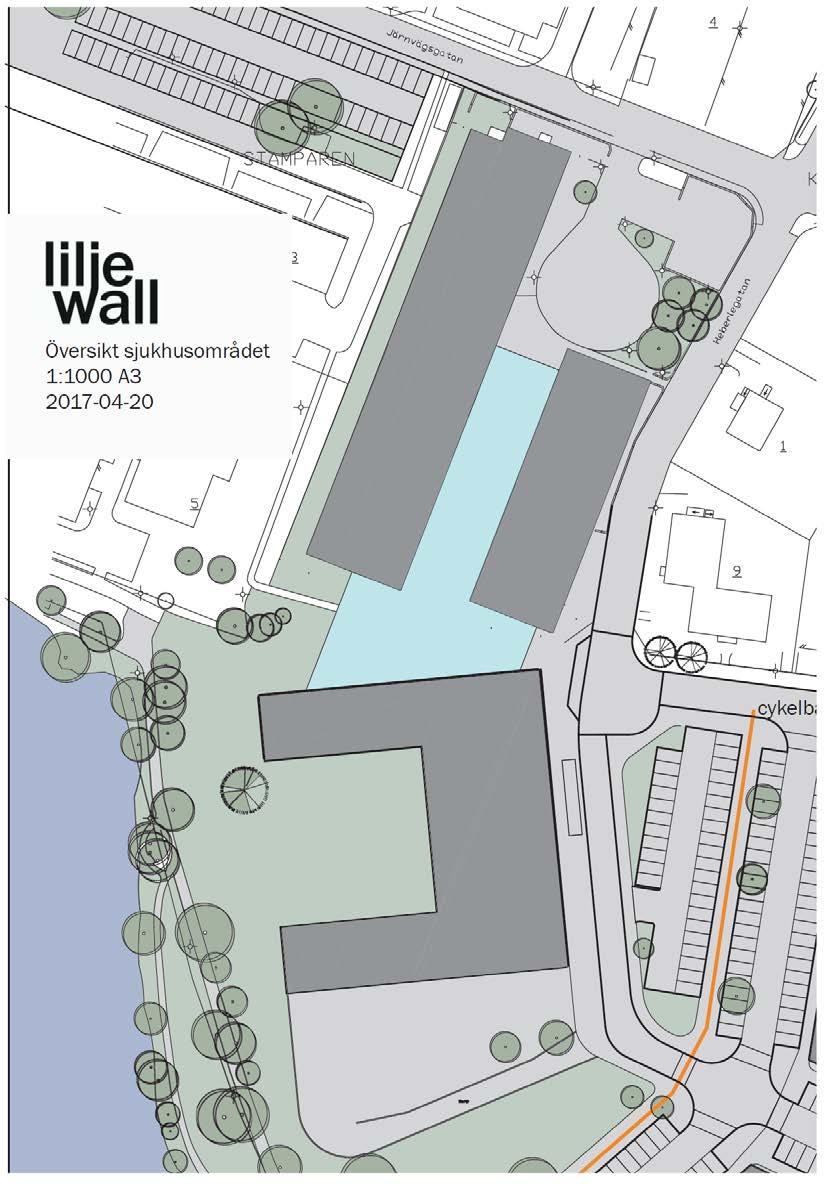 6 (7) installeras, ny teknik mm. Byggnaden ska kunna anpassas på ett enklare sätt och en modern planlösning erbjudas. Bild: Översiktsbild ny sjukvårdsbyggnad.