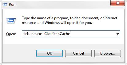9. Ange följande text i programmet Run, se Figur 22: Ie4uinit.exe -ClearIconCache Obs! Det är ett enkelt mellanslag mellan ordet.exe och bindestrecket (-).