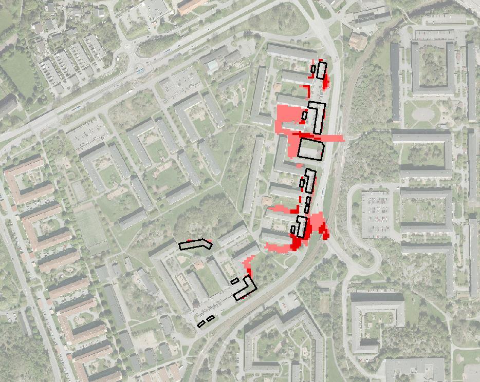 11(23) Nedströmsområde På grund av att vattnet är instängt inom planområdet försämras inte situationen nämnvärt nedströms utan endast i direkt anslutning till planområdet.